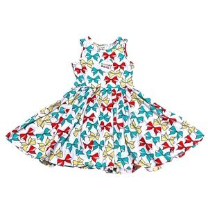 DotDotSmile Girls Tank Dress Size 5/6 White Multi Color Bow Print Twirl Skirt